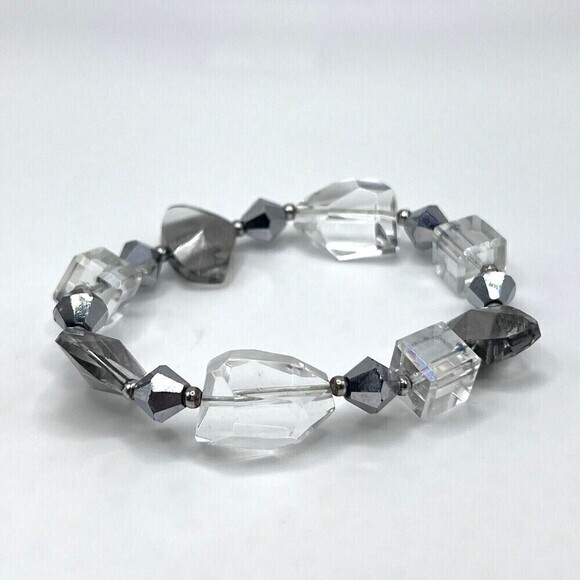 PREMIER DESIGNS Long Silver Tone Ice Crystal Bead Necklace and Bracelet 48" + 3" - Picture 11 of 12